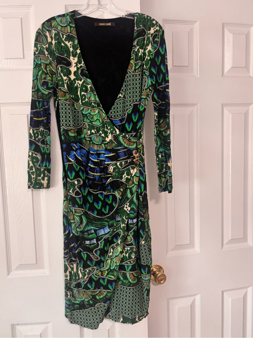 Cavalli size 42 women’s  Green & Blue Print Wrap Dress